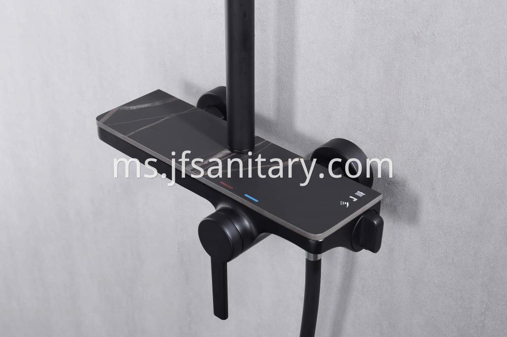 Black Square Shower Mixer Set With Marble Shelf